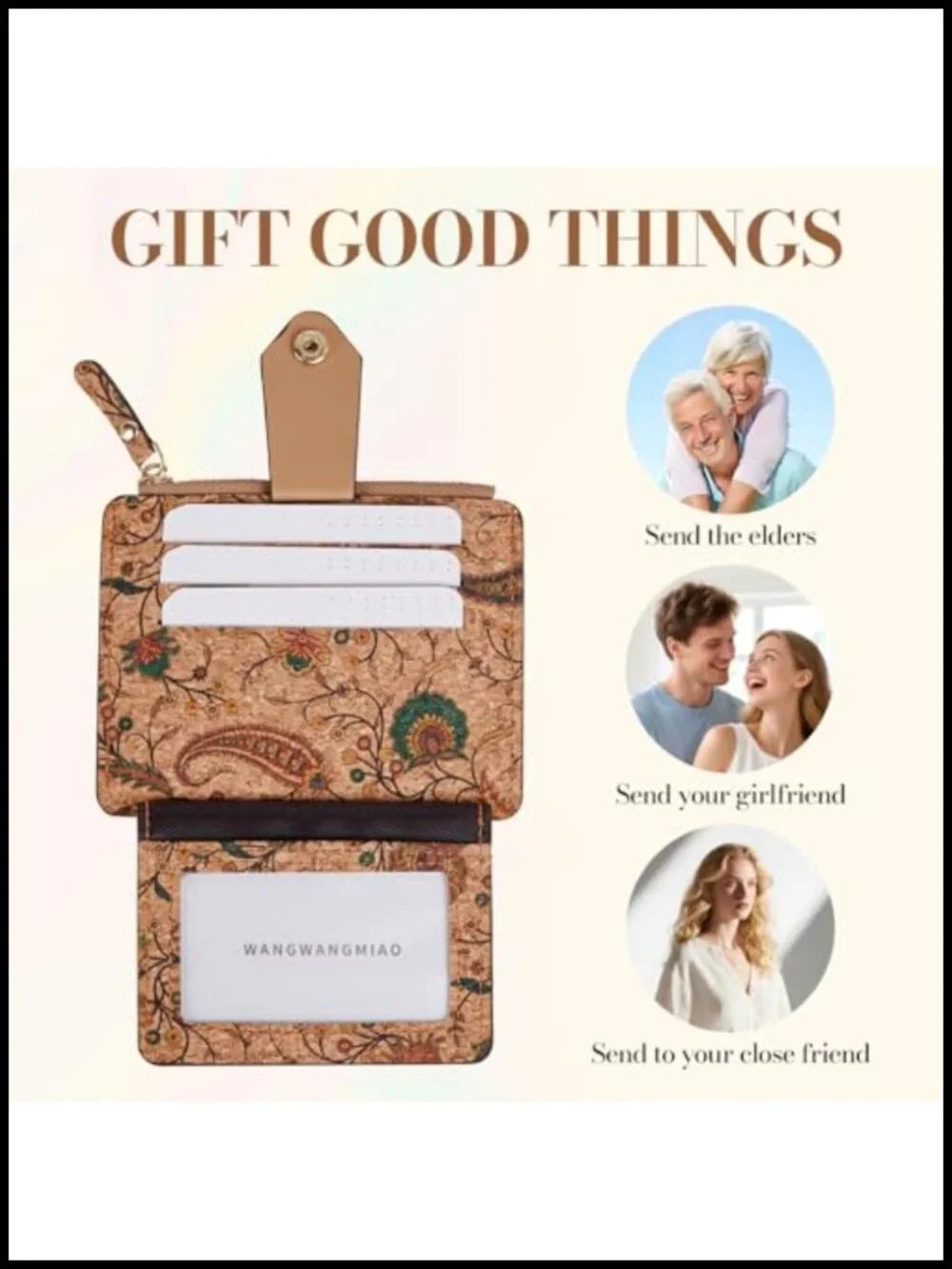 Floral Cork Card Holder Slim Wallet Multi-Compartment Zipper 10 Card Slots